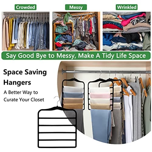 Closet Organizers and Storage,3 Pack Organization and Storage Pants-Hangers-Space-Saving,Velvet Hanger for Dorm Room for College Students Girls Boys Guys Hanging Jean Scarf - Thumbnail 6
