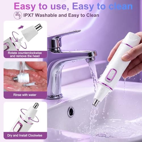AREYZIN Nose and Ear Hair Trimmer for Women, 2 in 1 Professional Painless Electric Facial and Eyebrow Hair Remover, IPX7 Waterproof, USB Rechargeable, Dual-Edge Blades Portable Nasal Hair Clipper - Thumbnail 5