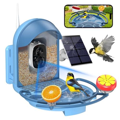 Bird Feeder with Camera, 2K HD Camera Birds Feeder with Bath Wireless Outdoor, Solar Powered Bird Watching with APP Control, Night Vision, Motion Detection Alerts, IP66 Birdfeeder for Backyard, Blue - Image 1
