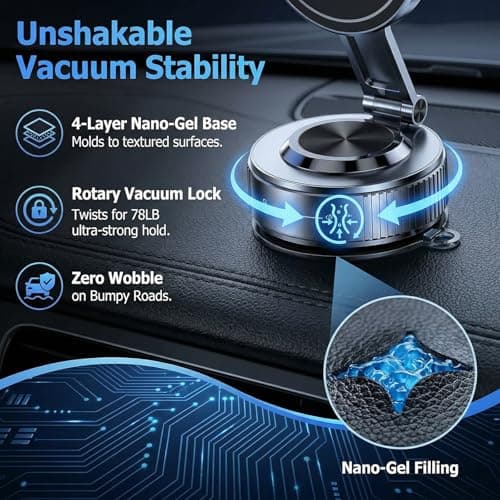 GEYUTHS Vacuum Magnetic Phone Charging Holder Mount 15W Fast Wireless Charger for Car Magsafe 360° Adjustable Phone Holder with Nano Gel Suction Cup for iPhone 12-17 Pro Max (K5S) - Thumbnail 6