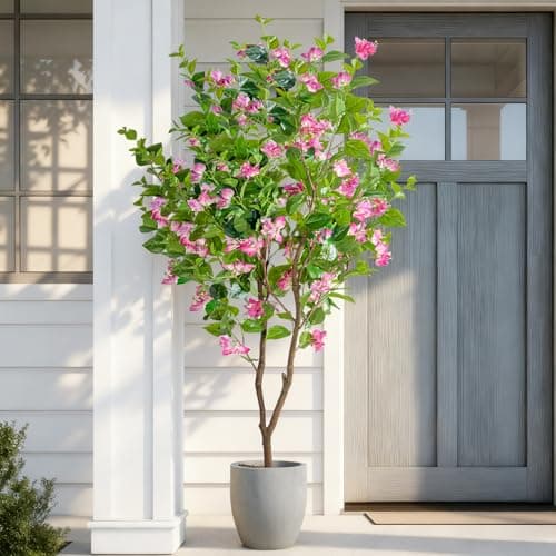 Erimda 6FT Artificial Bougainvillea Tree Artificial Tree Tall Potted Fake Bougainvillea Trees for Outdoor Indoor Lifelike Potted Faux Plants with Wood Trunk and Flowers Office Wedding Home Decor - Thumbnail 2
