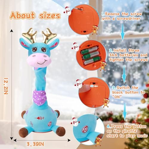 LUKETURE Dancing Talking Singing Blue Giraffe Stuffed Plush with Golden Antlers,Interactive Stuffed Animal Toy, Musical Plush with Record & Repeat, Sings 10 Songs, LED Lights - Thumbnail 5