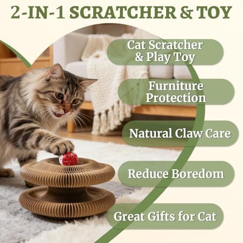 VOXGET 2 Pack Interactive Cat Scratcher Toys with Balls Bells, Magic Organ Foldable Cat Scratching Board for Indoor Outdoor Exercise Anxiety Relief, Auburn - Thumbnail 4