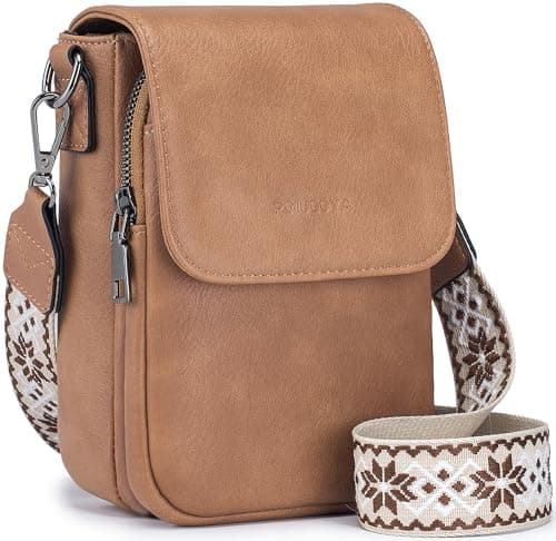 POIUGOYA Small Crossbody Bags for Women Trendy,Leather Triple Compartment Cell Phone Crossbody Wallet Purses with Card Slots - Image 1
