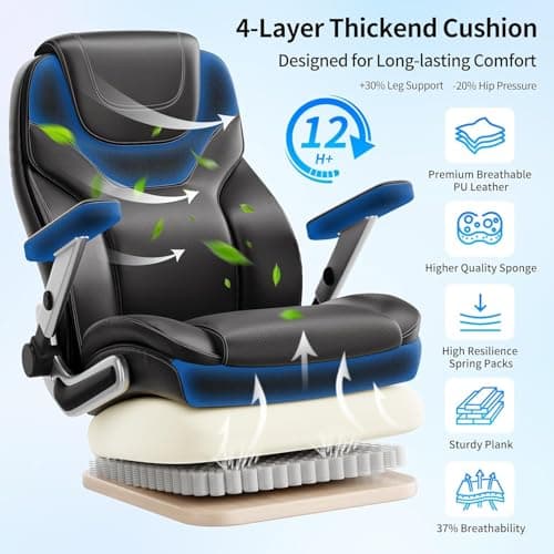 CoziCradle Big and Tall Office Chair with 5D Arms, 600lbs Fabric & PU Leather Heavy Duty Desk Chair, Adjustable Lumbar Support & Height, Tilt Function, High Back Ergonomic Executive Computer Chair - Thumbnail 5