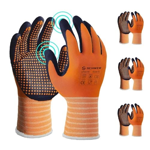 Schwer 3/6/12 Pairs Safety Work Gloves MicroFoam Nitrile Coated, Certified Level 6 Abrasion Resistant Gardening Gloves with MicroDot Grip, Touchscreen, General A1 Cut Resistant Glove, LT5619, S