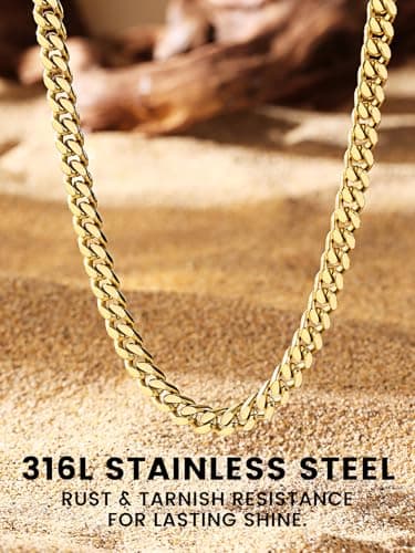 Bestyle Gold Chain for Men Casual Mens Gold Necklace 18K Gold Plated Cuban Chain Necklace Thick Long Necklace 5MM 28'' Cool Mens Gold Chain Hip Hop Jewelry - Thumbnail 3