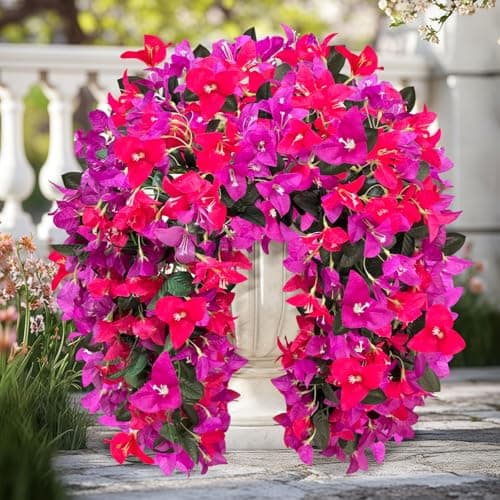 ICX 2 PCS Artificial Bougainvillea Flowers for Outdoors,Fake Silk UV Resistant Hanging Flowers,Realistic Artificial Flowers for Decoration,Outdoor Faux Plants for Door Porch Patio Planter Yard（Mix） - Image 1
