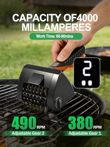 Chunine Electric Grill Brush, Cordless Rechargeable BBQ Cleaner with 4000mAh Battery, 2-Speed, LED Light, 304 Stainless Steel Removable Brush Head, Grill Clean Tool for Outdoor Grill - Thumbnail 4
