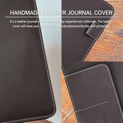 GDCELPA Composition Notebook Cover Leather Planner Cover Folio for A5 6x9in Journal with Pen Slot Card Holder - Thumbnail 5