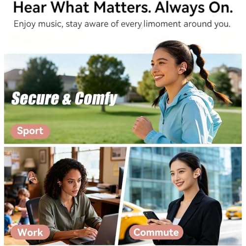 WUYUEGE Upgraded Clip-On Earbuds Comfortable Fit,Open Ear Buds Bluetooth 6.0 Wireless Headphones for Women, Lightweight for Small Ears,Stable Connection for Work, Sports, Glasses Friendly & Gift - Thumbnail 5