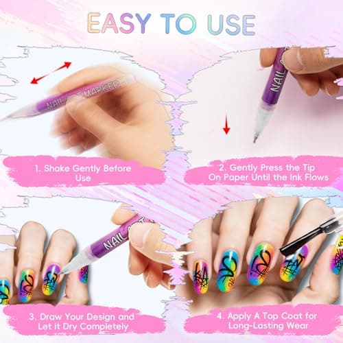 Watofun 0.7mm Nail Art Pens Set 12 Colors Nail Art Markers for DIY Painting Nails, Drawing, Dotting & Liner Designs, Nail Pens for Adults & Teens Nail Art, Home Salon Beauty Manicure Tools, 2026 New - Thumbnail 6