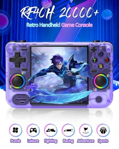 RF40H Retro Handheld Game Console, 4.0" Retro Gaming Console, Built-in 20,000+ Classic Games, Supports WiFi Connection, Open Source Linux System, Portable Handheld Video Games (Purole) - Thumbnail 2
