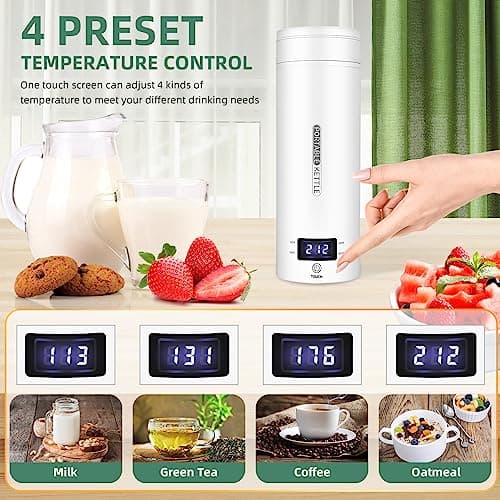 Travel Electric Kettle Portable Small Mini Tea Coffee Kettle Water Boiler, Water Heater with 4 Temperature Control,304 Stainless Steel with Auto Shut-Off & Boil Dry Protection, BPA-Free (White) - Thumbnail 2