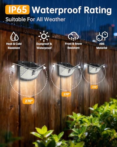 Aootek New Solar Motion Sensor Lights 120 LEDs with Lights Reflector,270° Wide Angle, IP65 Waterproof, Step Lights for Front Door, Yard, Garage, Deck (Black, Daylight White, 4-Pack) - Thumbnail 2