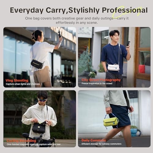 PGYTECH OneGo Pocket Sling for DJI Osmo Pocket 3/Insta 360/Gopro, Portable Splashproof Everyday Carry Case with Detachable Strap, 2L, 3-Layer Storage Crossbody Carrying Bag for Daily & Travel, White - Thumbnail 5