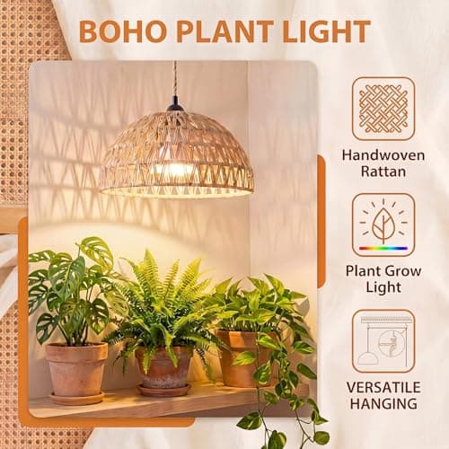 Boho Decorative Hanging Grow Light, Pendant Plant Light for Indoor Plants, Ceiling Grow Lamp with 24H Timer for Plant Corner Bedroom Living Room - Thumbnail 4