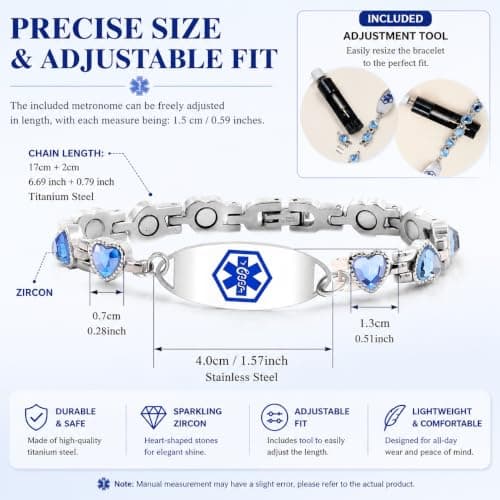 Dynamic QR Code Medical Alert Bracelet for Women, Heart-Shaped Zircon Chain Titanium Steel Jewelry, Editable Medical ID Bracelet, Scan to Update Medical Information Anytime, No Engraving Required (260131-YA5708-Text-TGY) - Thumbnail 3