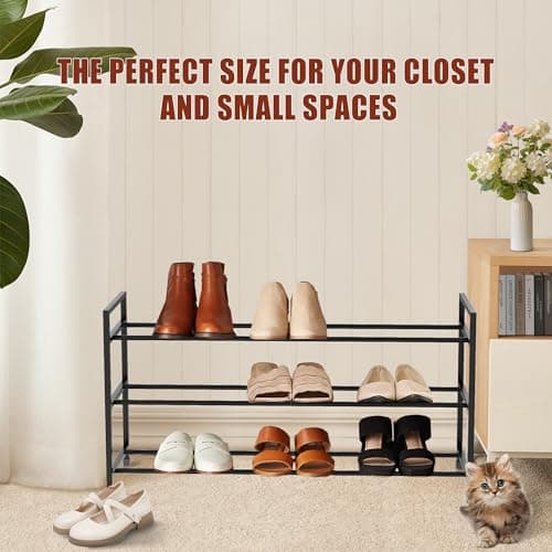 FIOCNOLE 3-Tier Shoe Rack Storage Organizer for Closet, Small Space, Front Door, Sturdy Metal, Black - Thumbnail 4