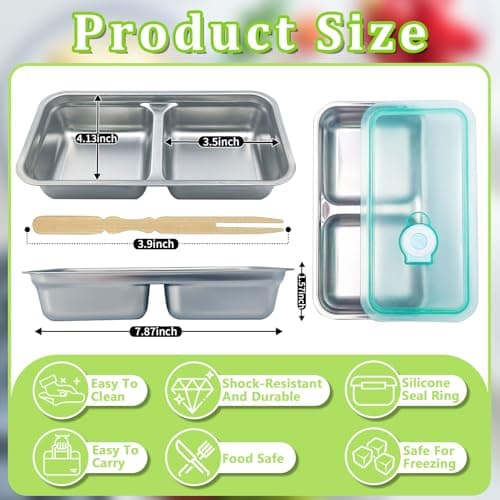 luperasol 6 Pack Stainless Steel Snack Containers with Silicone Lids, Grab and Go Stainless Steel Double Compartment Lunch Box Reusable Home, Travel With 100PCS Mini Bamboo Forks - Thumbnail 2