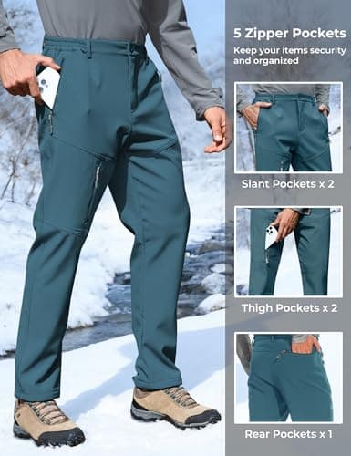 MOURCE Softshell Hiking Pants Men with Pockets - Fleece Lined Winter Pants for Men Outdoor Sports, Corsair Blue - Thumbnail 3