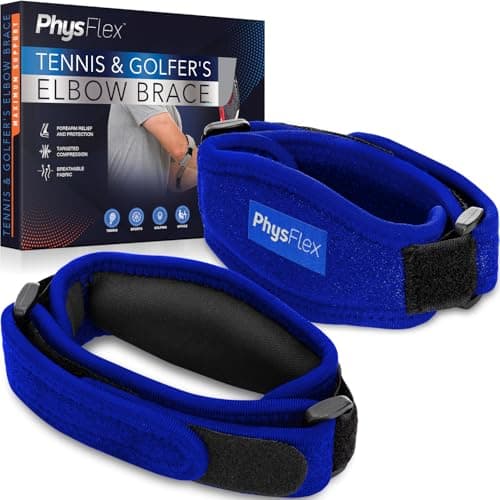 PhysFlex 2-Pack Elbow Brace for Men & Women, Adjustable Tennis & Golfer's Elbow Support Strap for Tendonitis Pain Relief - Compression Pad for Arm, Forearm, Tendon Pain Relief (Blue) - Image 1