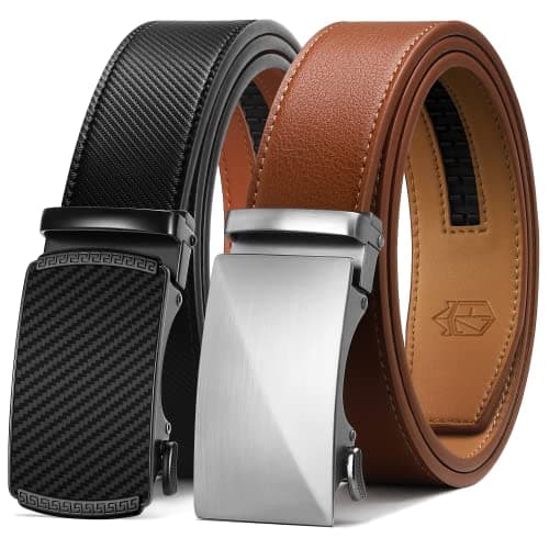 Zitahli Ratchet Belt for Men - 2 Packs Leather Mens belt For Gift Men Dress and Casual,Trim to Fit Size 28"-36" - Image 1