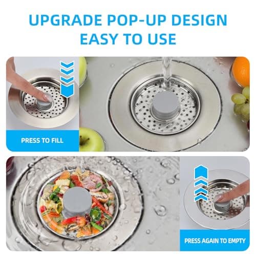 Sink Drain Strainer - Kitchen Sink Stopper, 3 In 1 Kitchen Sink Drain Strainer with Anti-Clogging Basket, Fit US Standard 3-1/2'' Sink Hole - Thumbnail 4