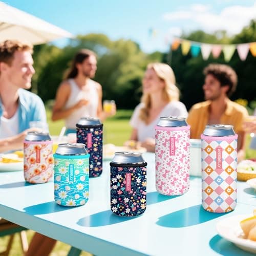 Can Cooler Sleeve, Insulated Neoprene Can Sleeve Cover Reusable Can Drink Sleeve Holder for Beverages Cans Bottles BBQs Decor Party Favors - Thumbnail 5