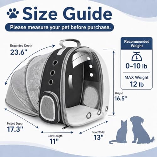 Cat Backpack Carrier Back Expandable Bubble Pet Carrier Backpack for Large Cat, Kitten and Dog, Designed for Hiking, Travelling and Outdoor Use (Back Expandable-Black) - Thumbnail 2