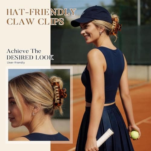 6 Pcs Hat Claw Clip for Women, Hat-Friendly Claw Clips for Baseball Cap & Trucker Hat - 4.1 Inch Large Tortoise Hat Claw Clip for Medium/Thick Hair, Non-Slip Baseball Hair Clips for Hats Hairstyle - Thumbnail 5
