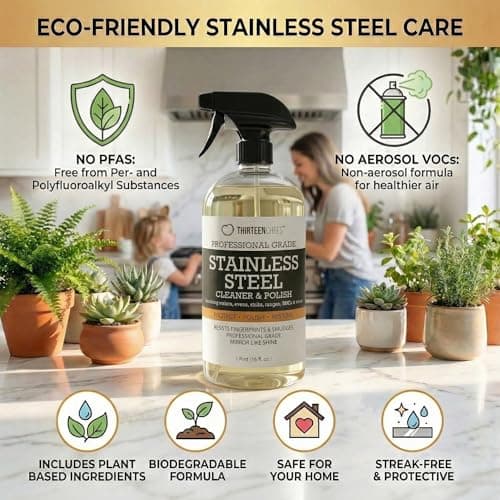 Thirteen Chefs Stainless Steel Cleaner and Polish for Fridge, Oven, Cooktop, Kitchen Appliances, BBQ and Ranges – 16oz - Thumbnail 6