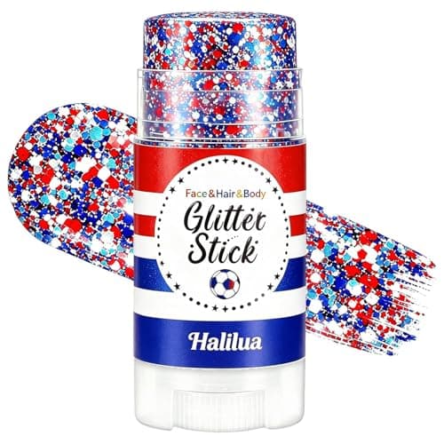4th of July Glitter Stick, Red White and Blue Glitter Stick, Body Glitter, Patriotic USA Flag Makeup for Independence Day & 250 Anniversary, Fourth of July Decorations, 4th of July Outfits for Women - Image 1