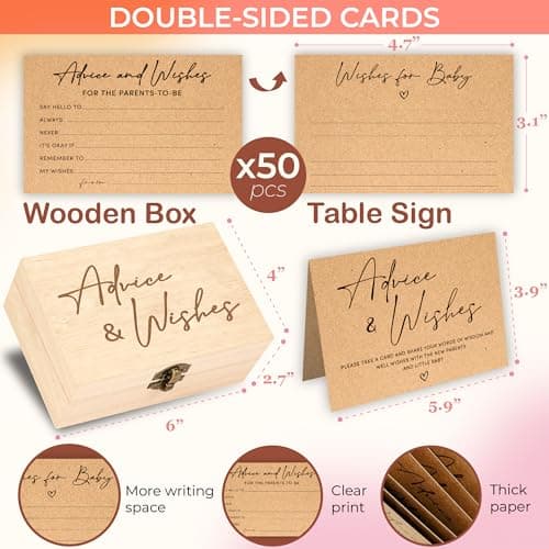 Woodamore Baby Shower Advice Cards for Parents To Be - 50 Pcs Baby Advice Cards for Baby Shower Ideas, Advice and Wishes Card Decorations, Gender Neutral Game - Thumbnail 2