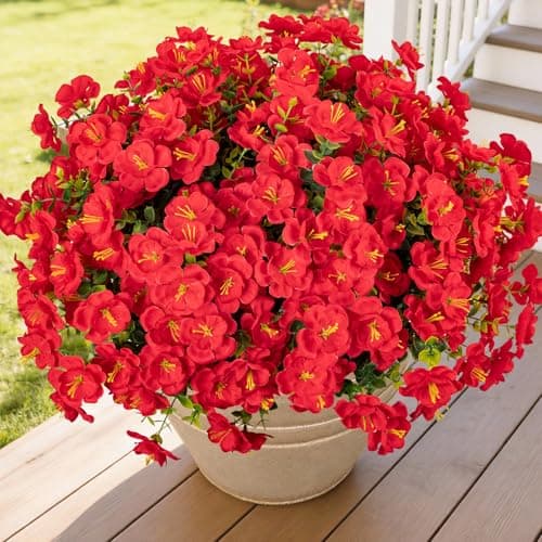 Lnoicy 16 Bundles Realistic Artificial Camellia Flowers for Outdoor, UV Resistant Faux Lifelike Fake Flowers for Home Decor, Wedding, Centerpiece（Red）