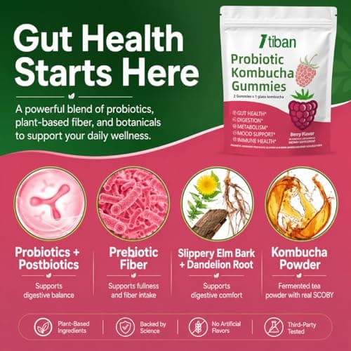 Itiban Probiotic Kombucha Gummy - Prebiotics, Probiotics, Postbiotics, Fiber Supplement, Slippery Elm for Bloating, Gut Health, Women and Men, 60ct - Thumbnail 3