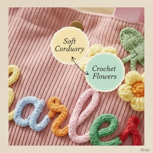Personalized Corduroy Tote Bag with Custom Name, 3D Crochet Flower Tote Bag for Girls, School Travel Purse, Birthday Gift for Daughter Granddaughter | Customizable - Thumbnail 5