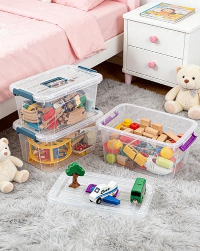 AREYZIN Plastic Storage Bins with Lids 6 Pack, 7 Quart Stackable Storage Containers with Buckle Latches, Heavy Duty Clear Organizer Bins for Home Office Supplies, Craft & Toy Storage, BPA-Free,Purple - Thumbnail 6