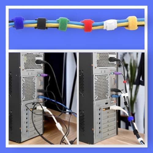 60PCS Reusable Cable Ties Hook and Loop Straps, 6 Inch Colored Cord Ties Cable Management Cord Organizer for Desk Wire Organizers for Power Electronic Cords Charging Computer Cables - Thumbnail 5