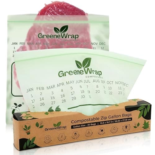GreeneWrap Compostable Gallon Size Zip Bags 25 Count Extra Thick 2 mil Resealable, Leak-Proof, Freezer Safe Disposable Food Storage Bags, BPI and OK Compost Home Certified, ASTM D6400 - Image 1