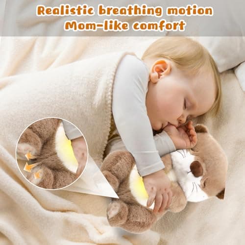FATIRO Breathing Stuffed Animal Otter Plush, Soothe Snuggle Otter Plush with Soft Light & Music, Interactive Realistic Belly Motion Gentle Snoring Breathing for Anxiety Adults and Kids - Thumbnail 2