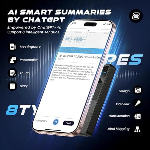 Bantropolis AI Voice Recorder 64GB with Transcription & Summarization, 107 Languages, 3000mAh Magnetic Rechargeable Battery, for Meetings, Lectures & Interviews – Leather Edition - Thumbnail 3