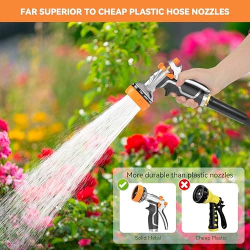 Garden Hose Nozzle, Heavy Duty Metal Water Hose Nozzle with 8 Adjustable Spray Patterns, High Pressure Hand Sprayer with Flow Control for for Garden Watering, Car & Pet Washing - Thumbnail 5
