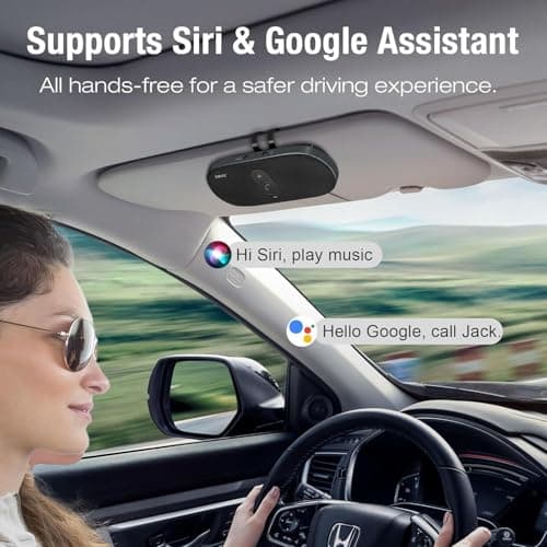 Car Bluetooth Speaker Hands-Free Speakerphone: 6W Bluetooth Car Speaker for Cell Phone - Wireless Hands Free Car Kit Support Siri Google Voice Assistant Motion Auto On Off with Visor Clip BC990G - Thumbnail 3