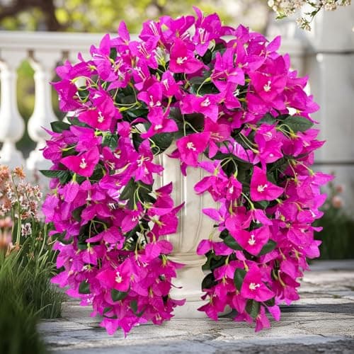 2 PCS Artificial Bougainvillea Flowers for Outdoors,Fake Silk UV Resistant Hanging Flowers,Realistic Artificial Flowers for Decoration,Outdoor Faux Plants for Door Porch Patio Planter Yard（Fuchsia） - Image 1