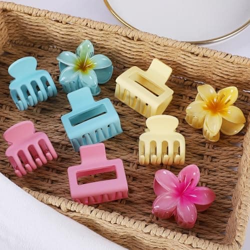 Hair Clips for Women 9 Pack Medium Claw Clips, No Slip Strong Hold Hair Clips for Thick & Thin Hair, Flower Square Aesthetic Styles for Everyday Styling, Trendy Hair Accessories (Pink) - Thumbnail 2