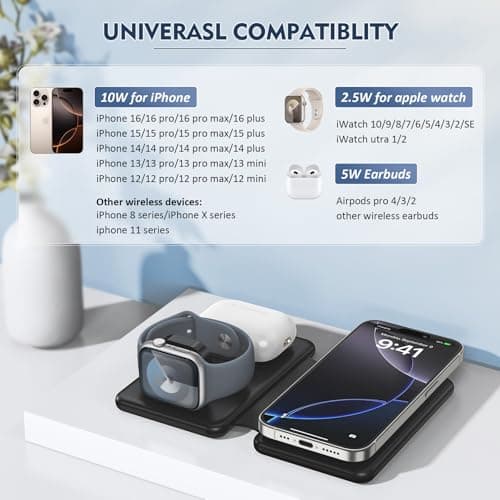 Wireless Charger iPhone - 3 in 1 Charging Station for Apple Devices for iPhone 17 16 15 14 13 12 Pro Max Plus - Foldable Magnetic Charging Pad for Apple Watch Series & Airpods Series - Thumbnail 2