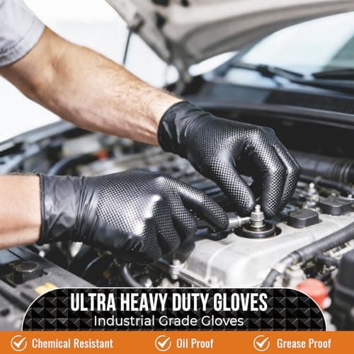 ANBOSON 10 Mil Diamond Textured Nitrile Gloves, Heavy Duty Disposable, Extra Thick, Latex & Powder Free, Chemical and Puncture Resistant, Ideal for Auto Repair, Cleaning, Painting, X-Large - Thumbnail 5