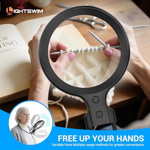 Neck Wear Magnifying Glass with Light for Close Work, 5.5 Inch 5X Handheld Lighted Magnifier for Reading Books, Included 2PCS Upgrade 10X Small Magnify Glasses with Protective Sheath - Thumbnail 4