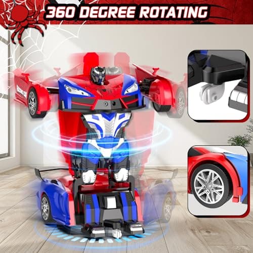 Remote Control Car with One Button Transformation, RC Cars Transforming into Robot, 2.4Ghz 360 Degree Rotation Police Car with Light, 1:18 Scale Transform Toys for Boys Girls Kids 4-7 8-12 6-8 - Thumbnail 2